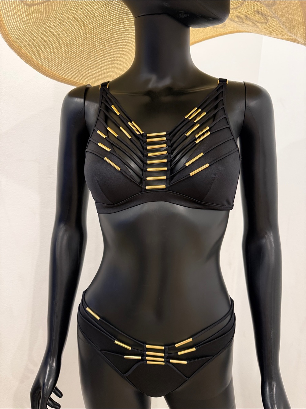 Agent Provocateur Black Gold Cage Bikini Set Luxury Swimwear Size 2